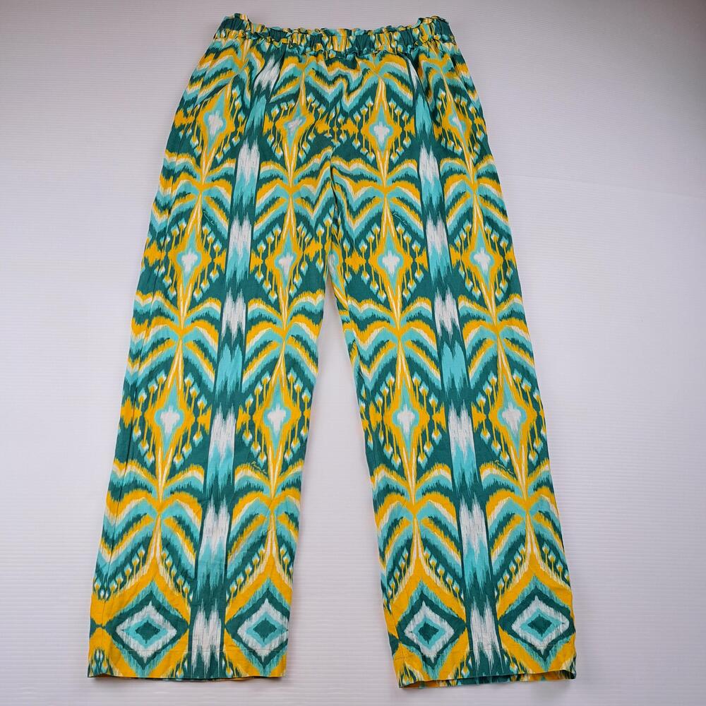 Farm Rio Pants Womens Large Tropical Tapestry Wide Leg Linen Boho Travel Beachy